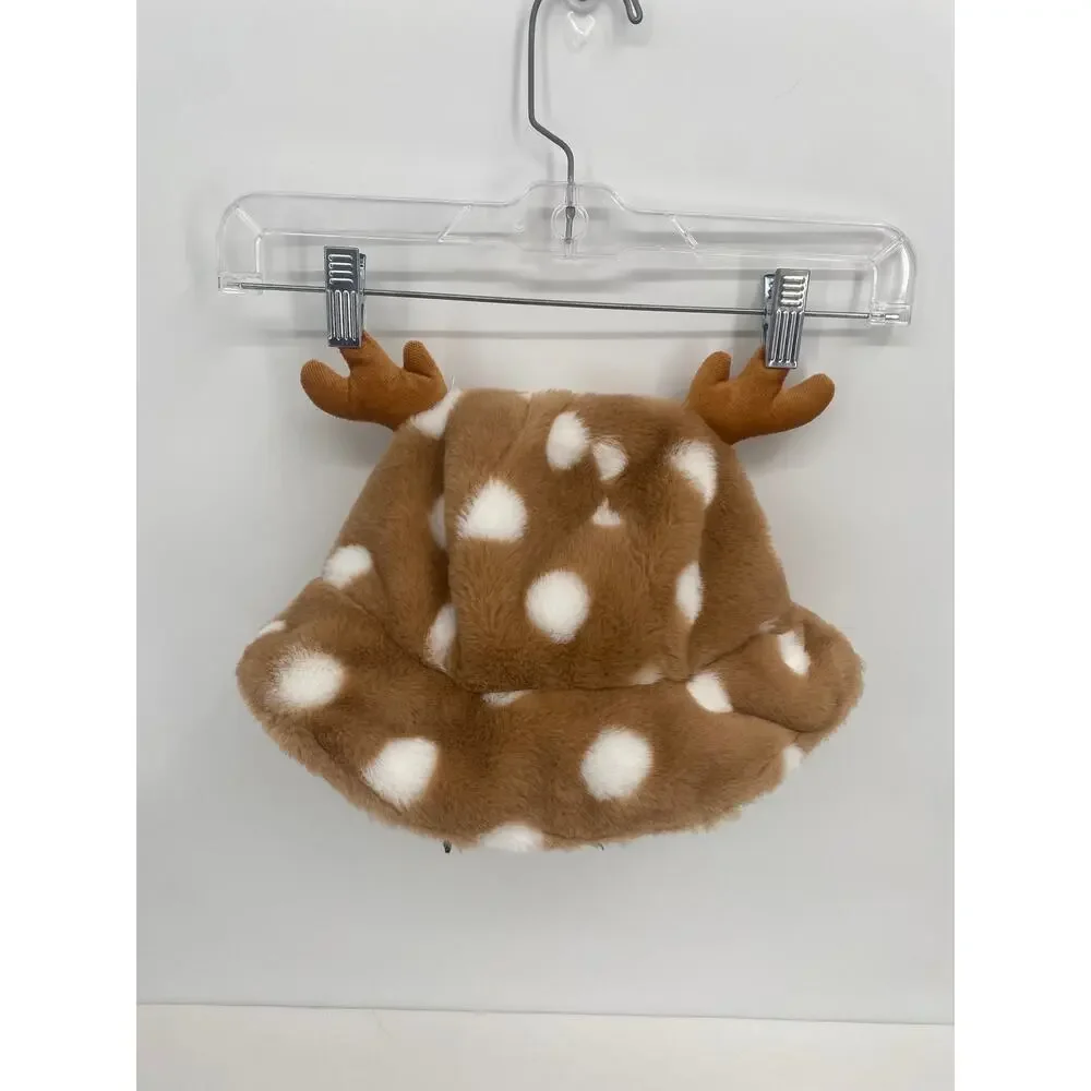 Furry Bucket Hat Cute Reindeer Antlers Fluffy Winter Warmer Cap Women Girls